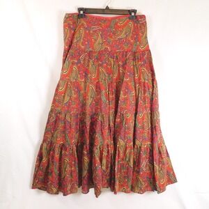 Lauren Ralph Lauren Red Paisley Tiered Maxi Skirt Strapless Dress Womens Medium